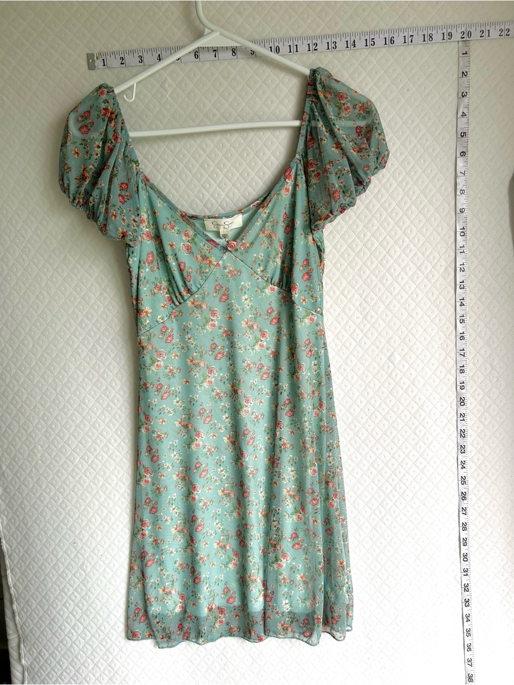 Mint Green Floral Puff Sleeve Dress